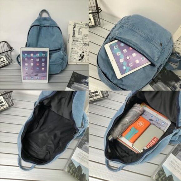 Lightweight Travel Denim Backpack Vintage Y2K Daypack Adjustable Shoulder Bags - Picture 6 of 7